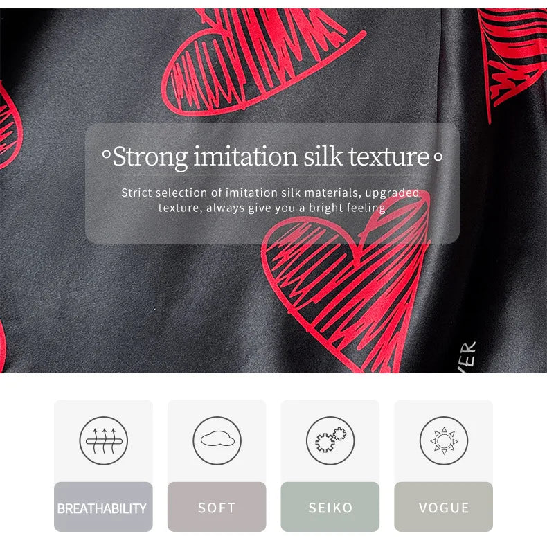 Red lip print satin slip nightgown, sleeveless V-neck mini nightdress with backless design, chic satin night wear