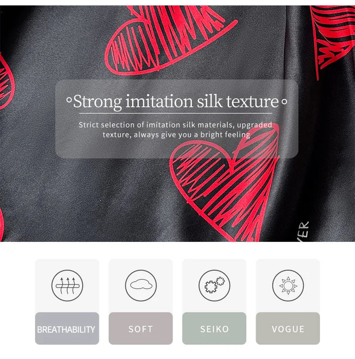 Red lip print satin slip nightgown, sleeveless V-neck mini nightdress with backless design, chic satin night wear