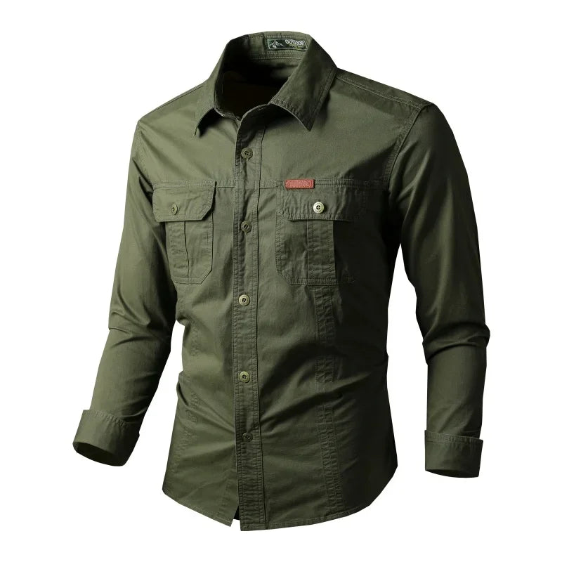 Original army green long-sleeve utility shirt with two flap chest pockets.