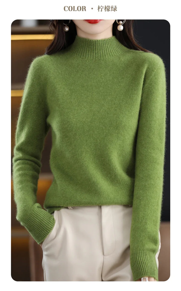 Half High Collar Women Sweater - Cozy Slim Stretch Fits