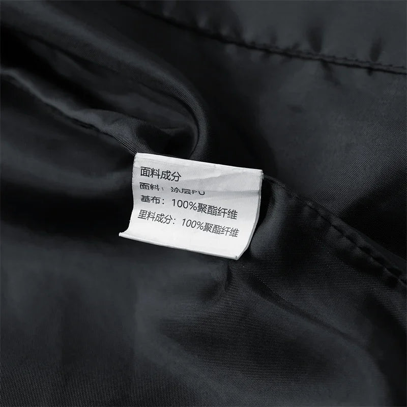 Black jacket interior label with material information in Chinese