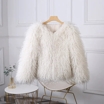 White Cropped Faux Fur Coat - Plush volume, clean-lined