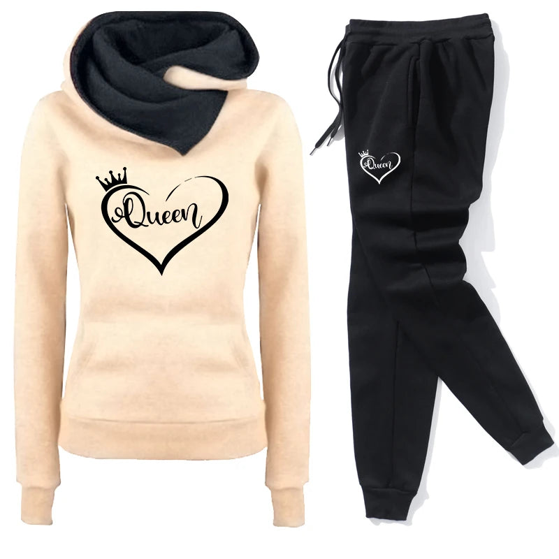women's tracksuit set hoodie pocket detail and stitching, durable knit polyester for season-long wear
