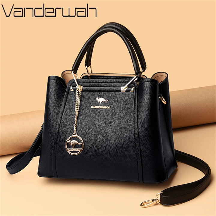 Vegan leather tote bag side profile showing soft structure and roomy base, lightweight shopper tote that looks expensive

