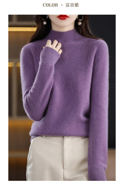 Half High Collar Women Sweater - Cozy Slim Stretch Fits