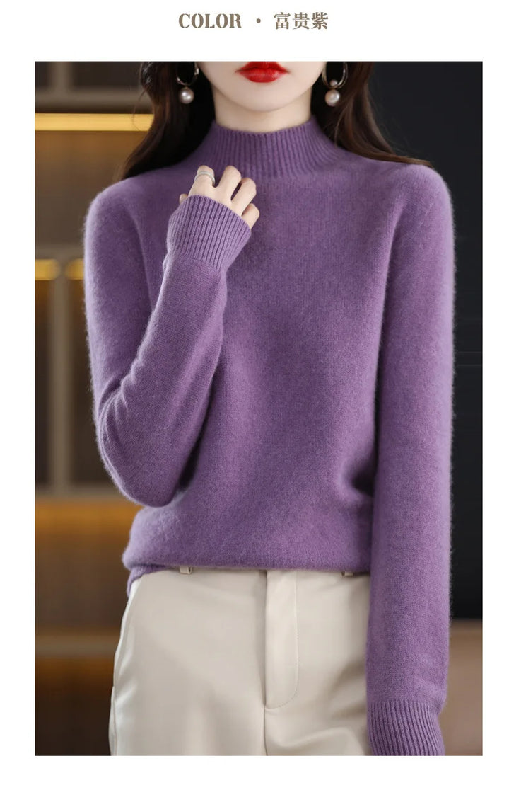 Half High Collar Women Sweater - Cozy Slim Stretch Fits