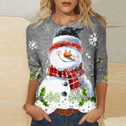 Women's Christmas Snowman Tee – 3D Long Sleeve Glow Top