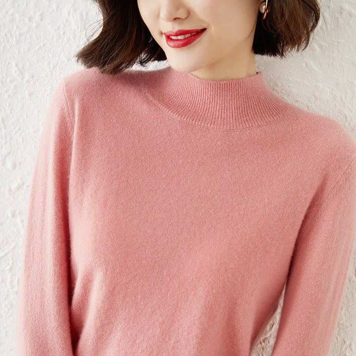 Half High Collar Women Sweater - Cozy Slim Stretch Fits