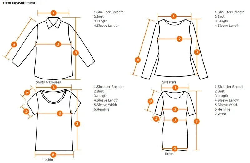 Halloween T-shirt measurement guide showing garment dimensions for the sold size range.