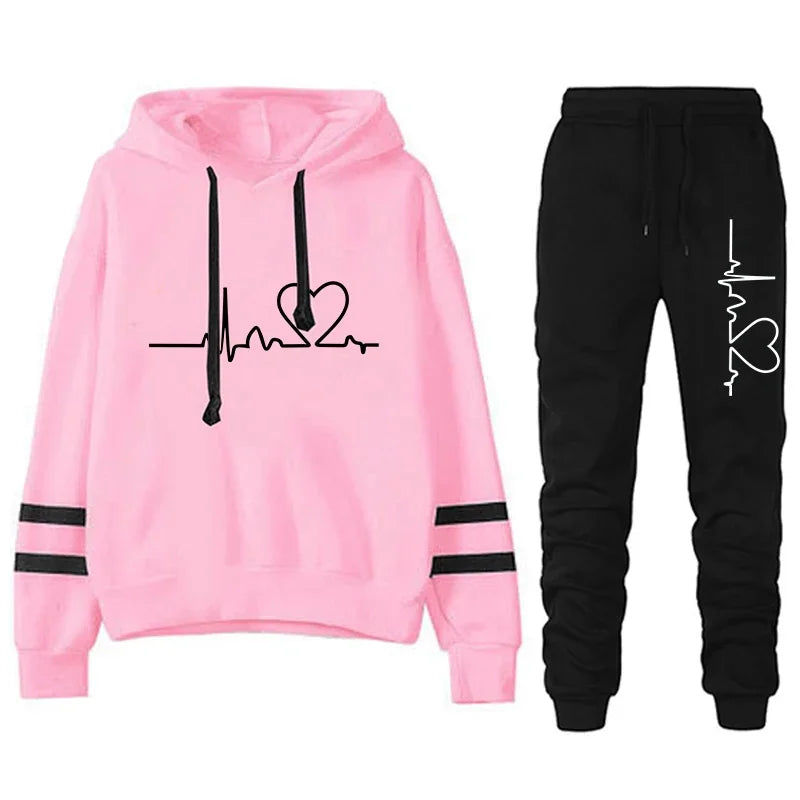 Tracksuit - Striped Hoodie & Sweatpants Set, All-Season