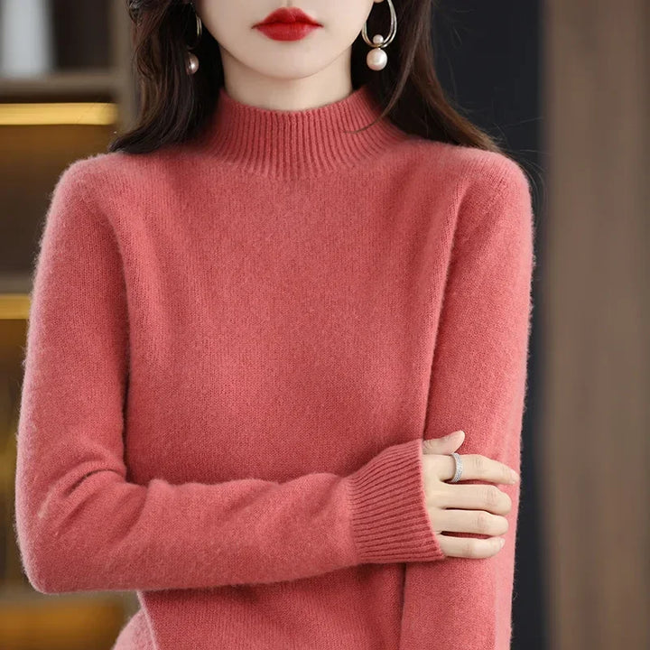 Half High Collar Women Sweater - Cozy Slim Stretch Fits