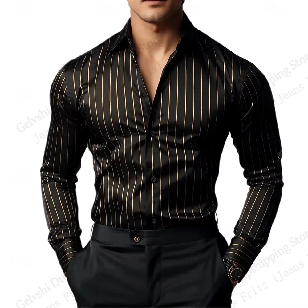 Men's Satin Striped Shirt – Luxury Casual Button-Up