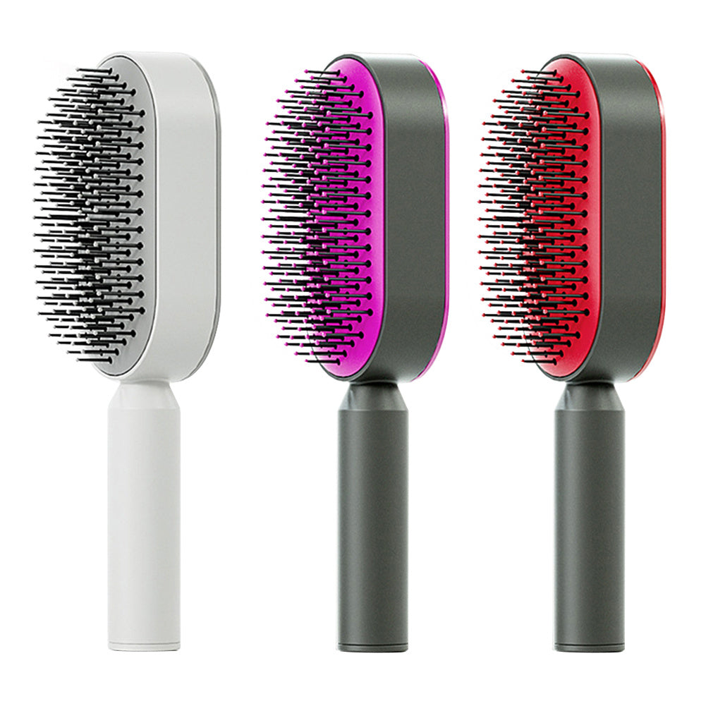 Self Cleaning Hair Brush – Elegant white, black gold, black purple