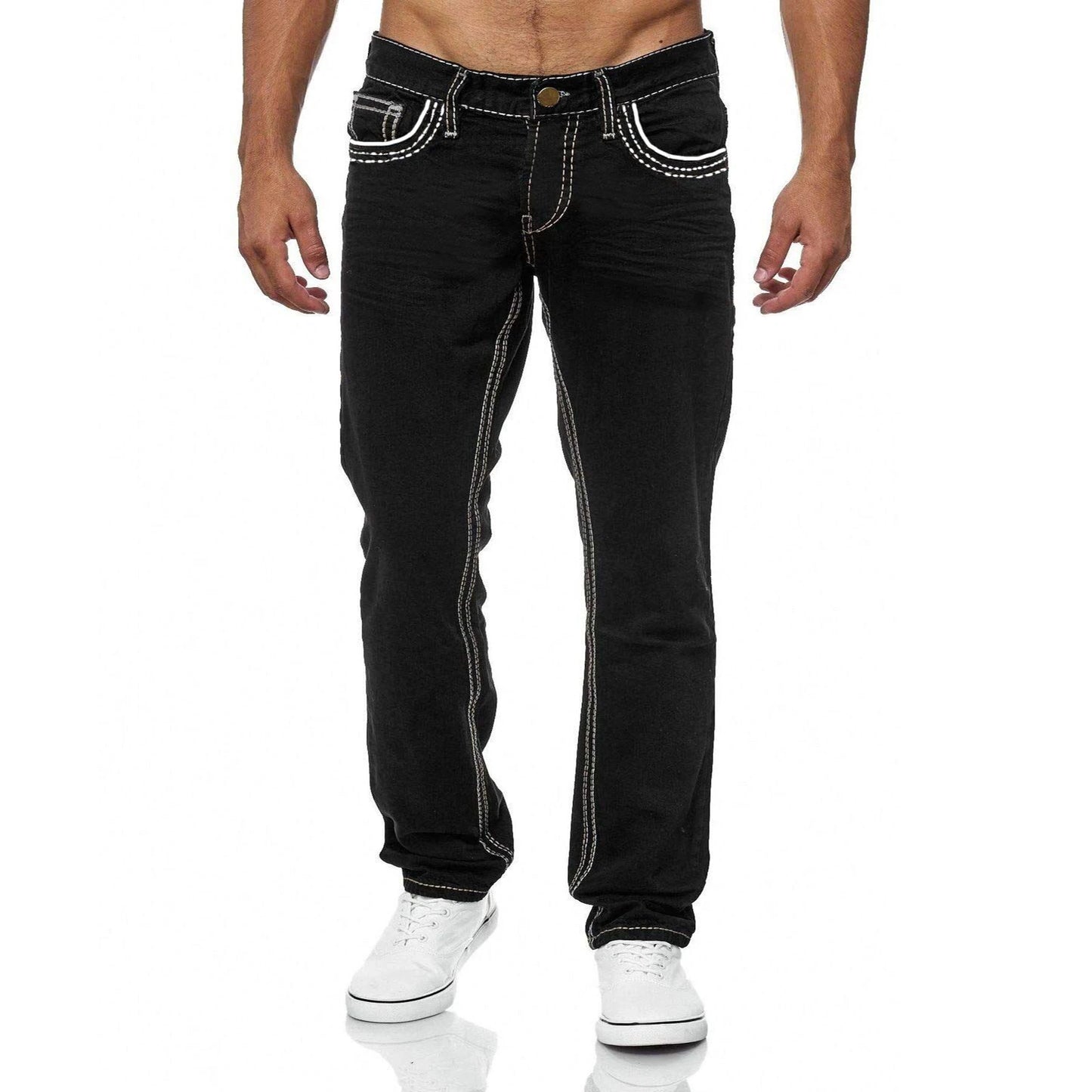 Baggy Jeans Mens - Washed Straight-Leg Denim, No Holes!