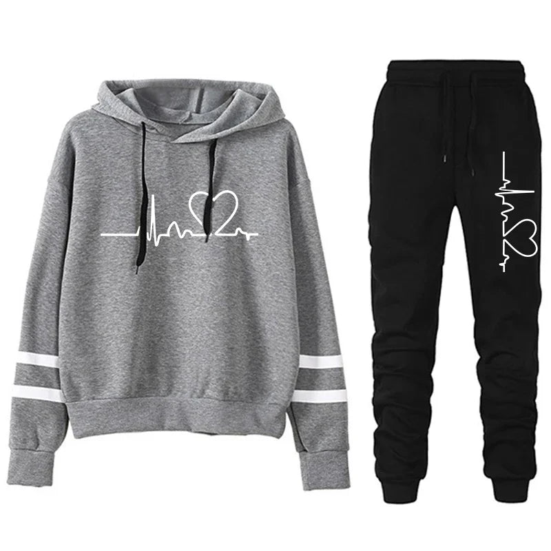 Tracksuit - Striped Hoodie & Sweatpants Set, All-Season
