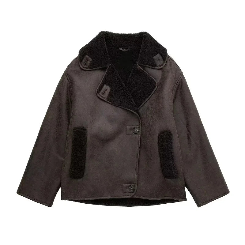 Thick Faux Leather Jacket for Women – Plush Warmth