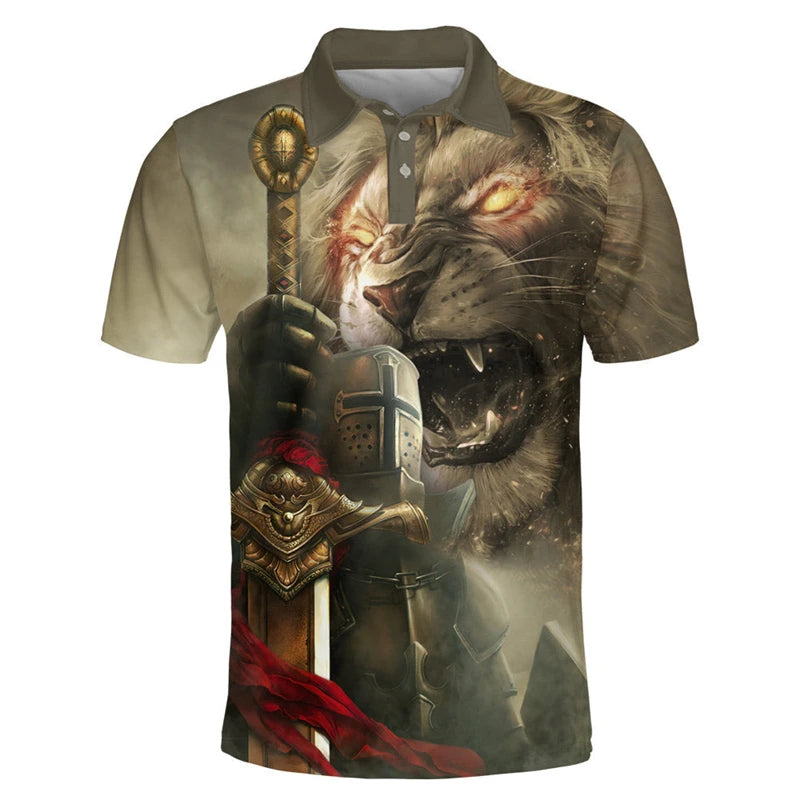 Short-sleeve printed polo image with polyester knit construction