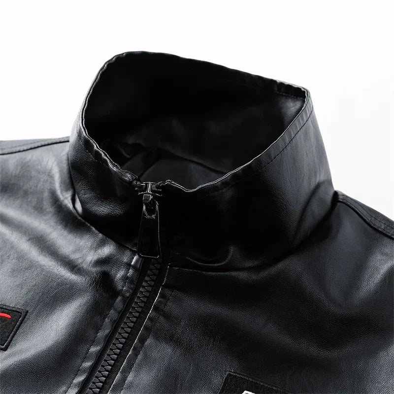 Close-up of black jacket collar and zipper