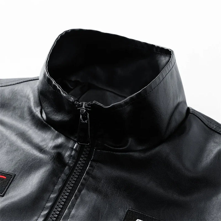 Close-up of black jacket collar and zipper