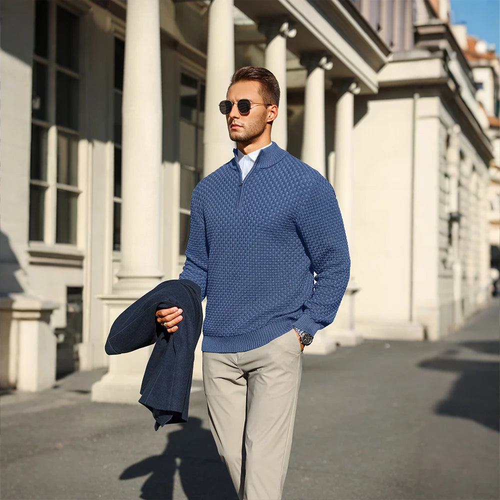 Men’s Quarter Zip Knit Sweater – Casual Mock Neck