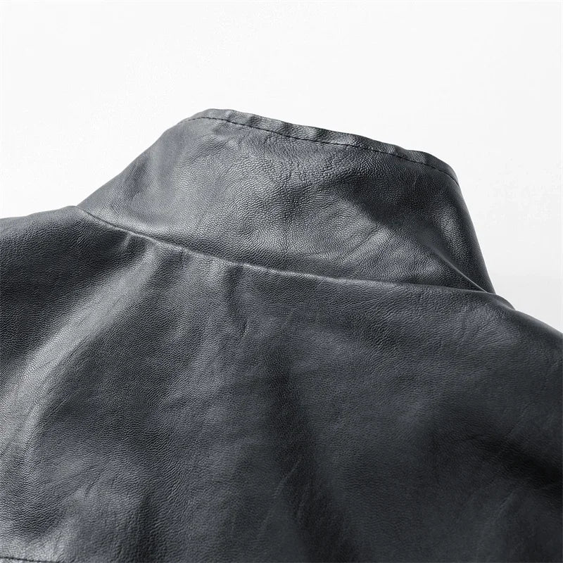 Close-up of black jacket back collar and shoulder seam