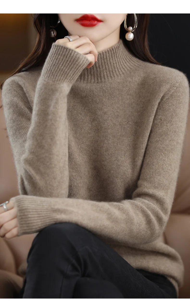Half High Collar Women Sweater - Cozy Slim Stretch Fits