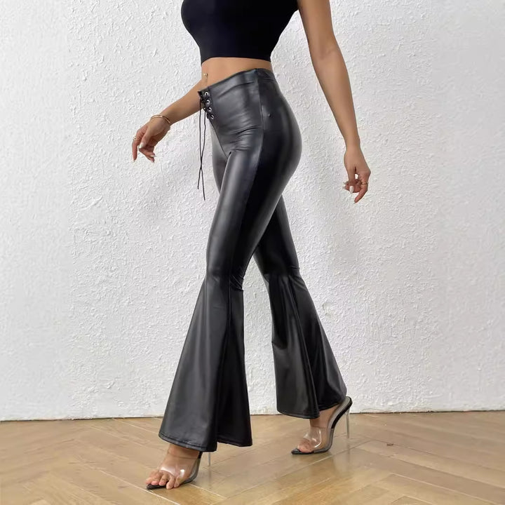 Shiny leather-look bell-bottom pants – bootcut silhouette