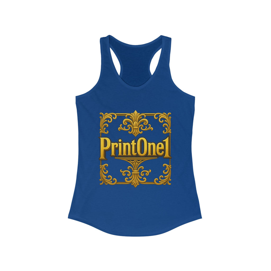 Side-by-side look: PrintOne1 racerback tank tops in two colors for active summer outfits.

