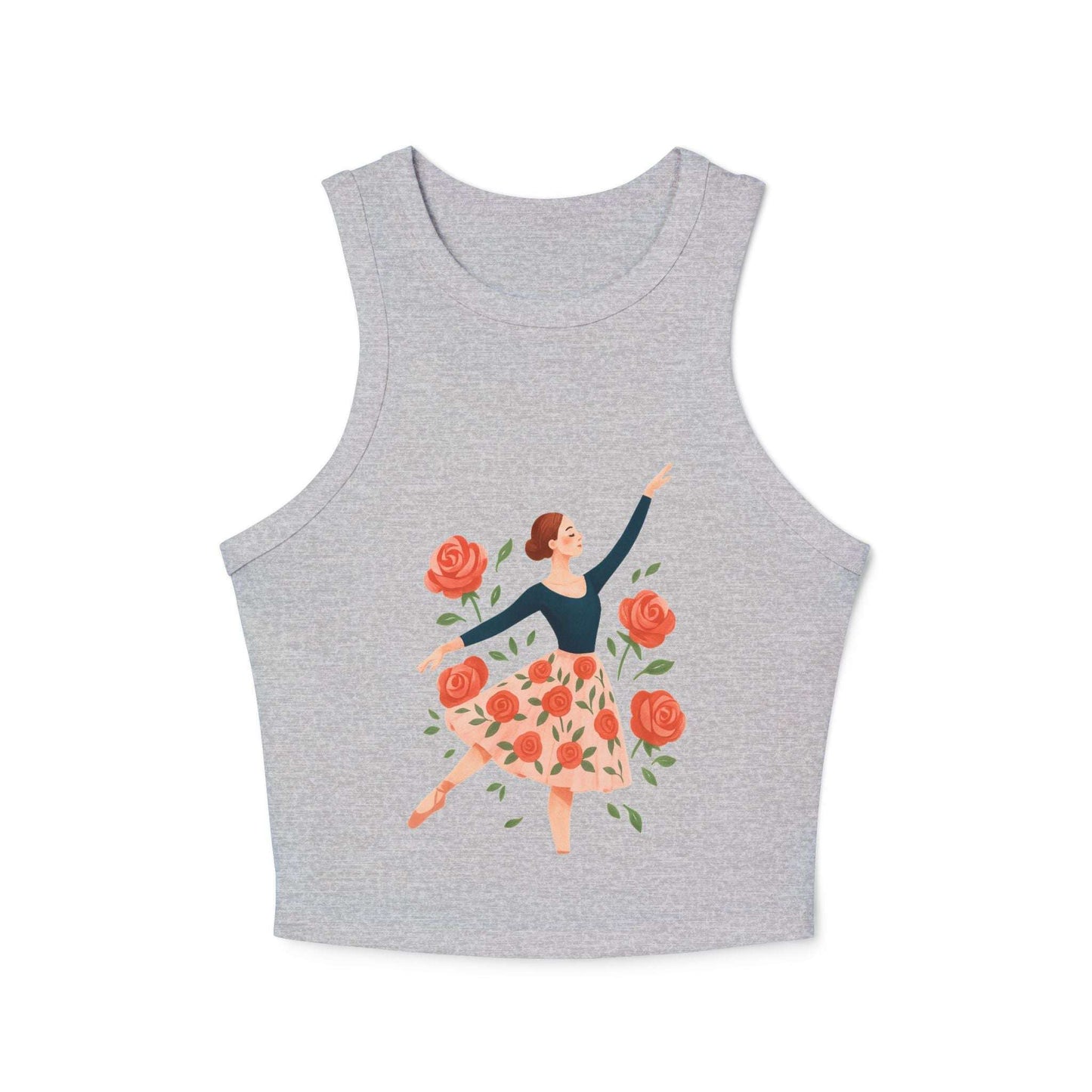 Gray women's tank top with ballerina floral design