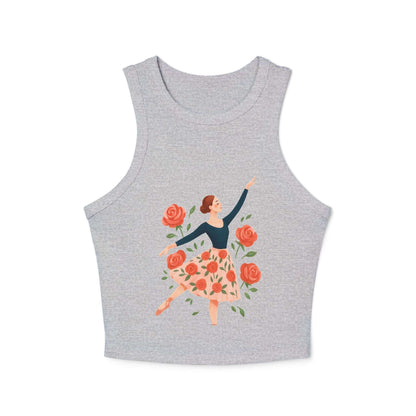 Gray women's tank top with ballerina floral design