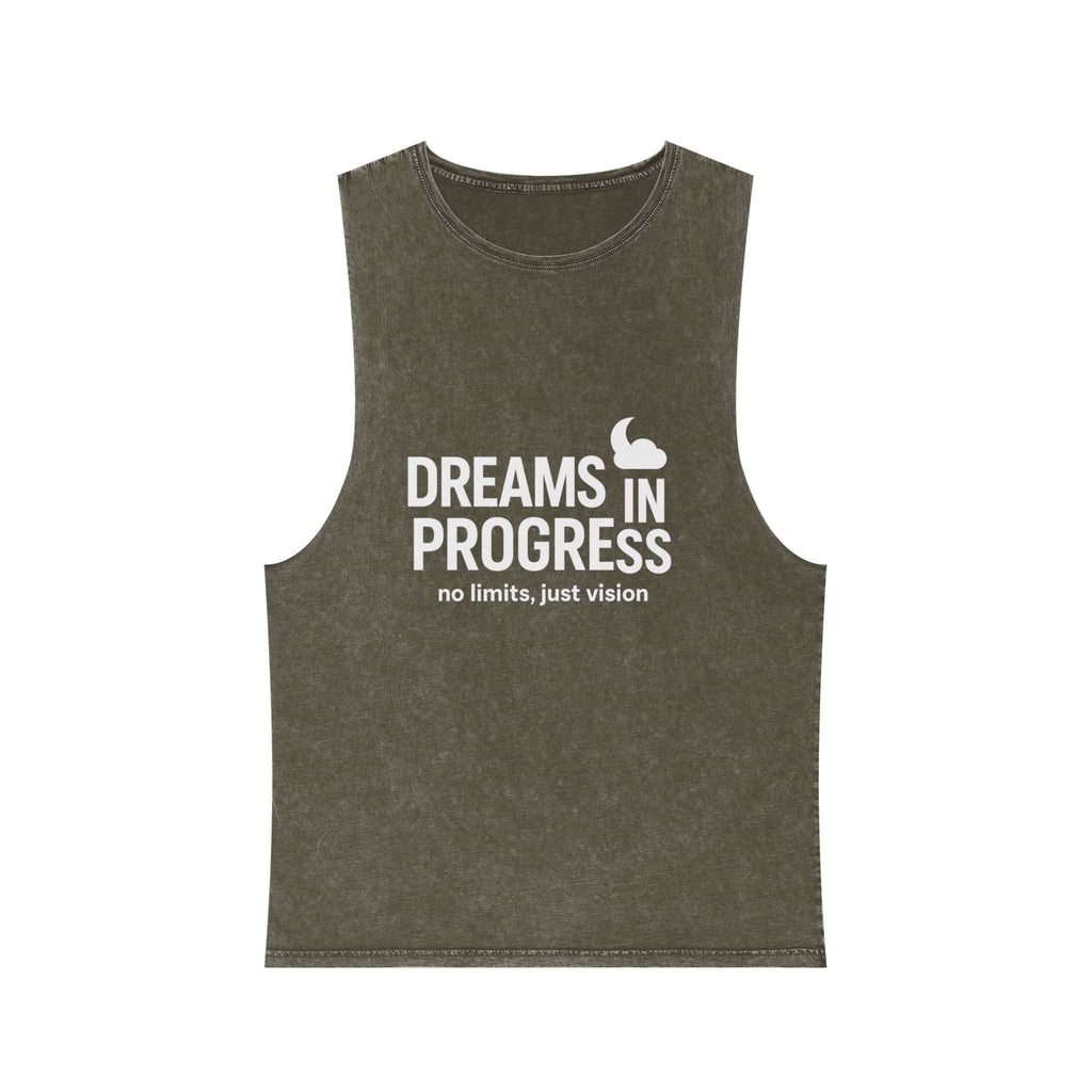 Fitness-ready unisex tank top in stonewash texture with ribbed neckline

