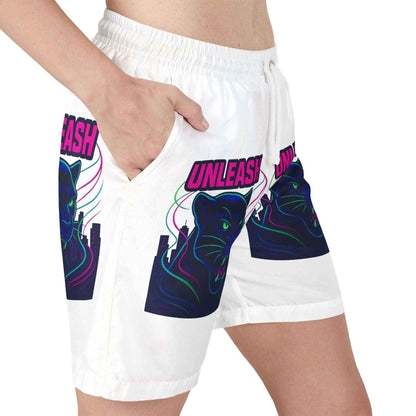 Sophisticated swim shorts displayed in tropical setting
