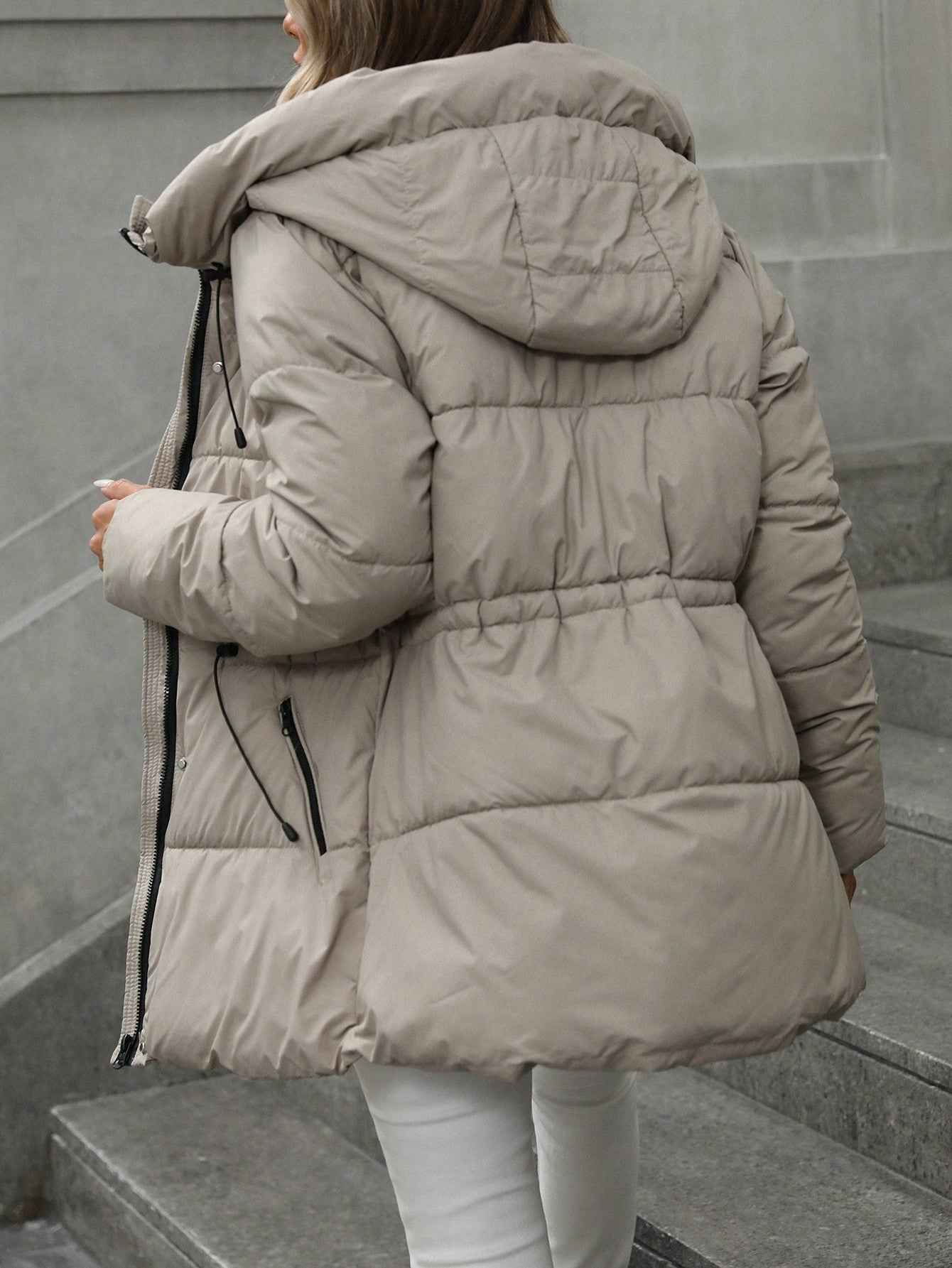 Adjustable Quilted Hooded Winter Coat for Women