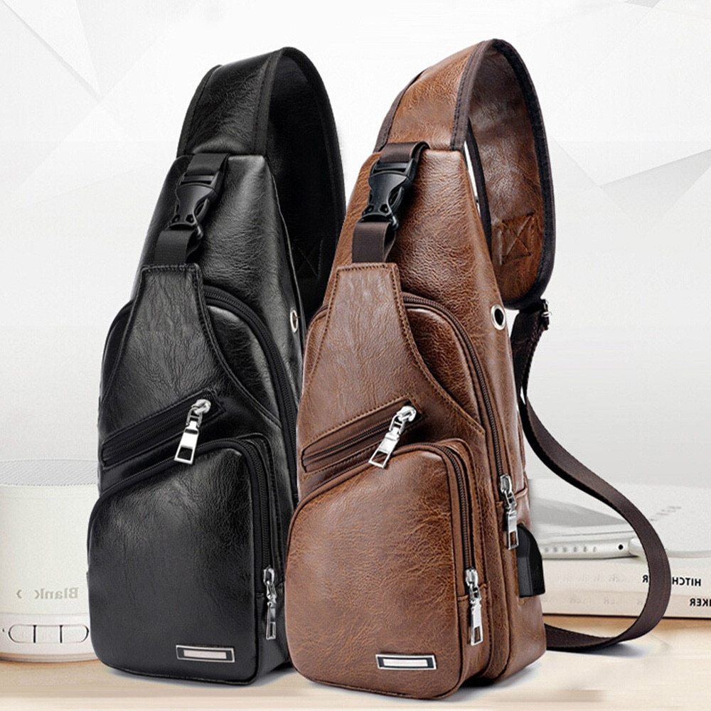 Side profile of the slim one-shoulder waterproof messenger bag, demonstrating its ergonomic and comfortable fit.

