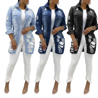 Sexy Ripped Denim Jacket for Women – Elegant & Versatile