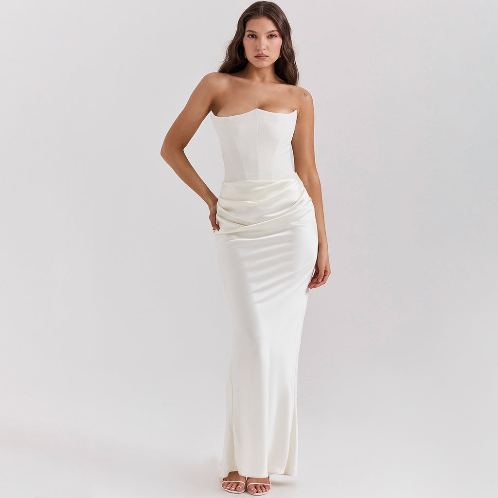 “Silver Grey Slim Tube Top Long Dress – Modern, Minimalist Chic”


