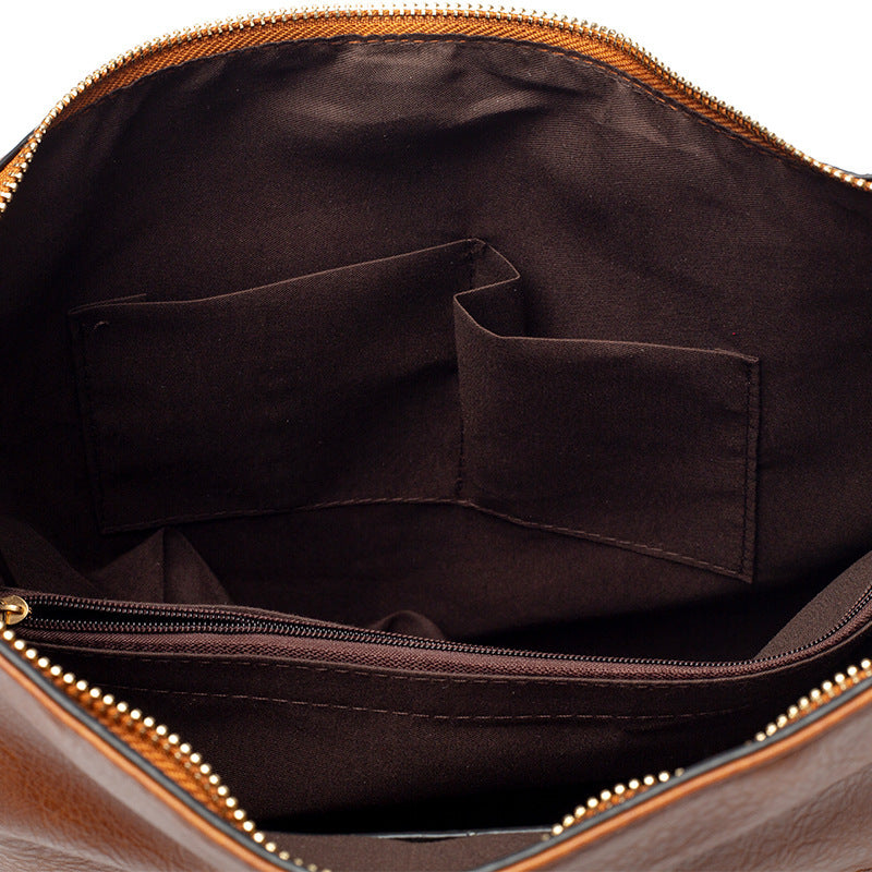 Soft PU Shoulder Bag with Zipper Closure & Pockets

