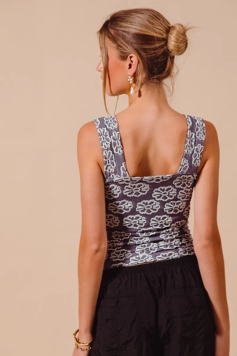 “Soft & Stretchy Floral Tank – Neutral Two Tone Print, Flattering Silhouette”

