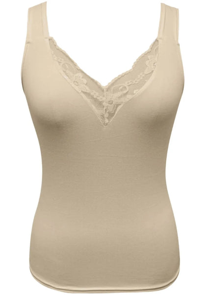 Soft and stretchy tank top with lace accent for layering

