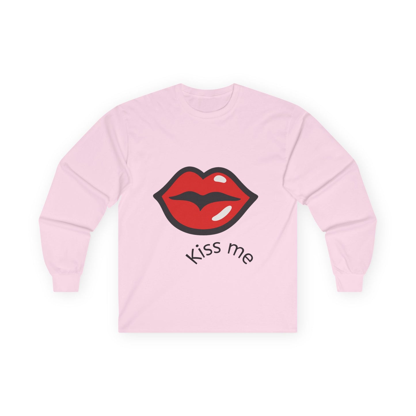 Pink long sleeve tee with red lips graphic and text