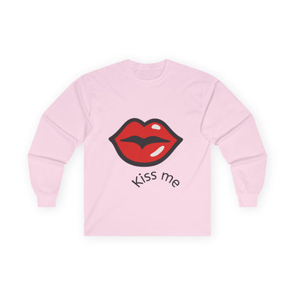 Pink long sleeve tee with red lips graphic and text