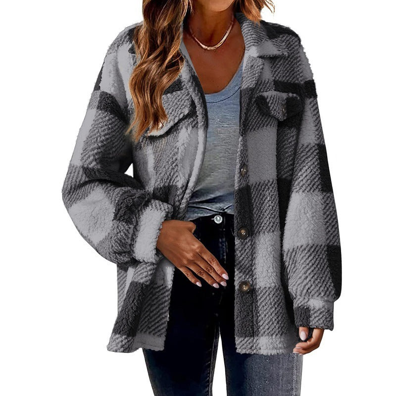 Soft plush winter jacket – button-up coat in multiple colors