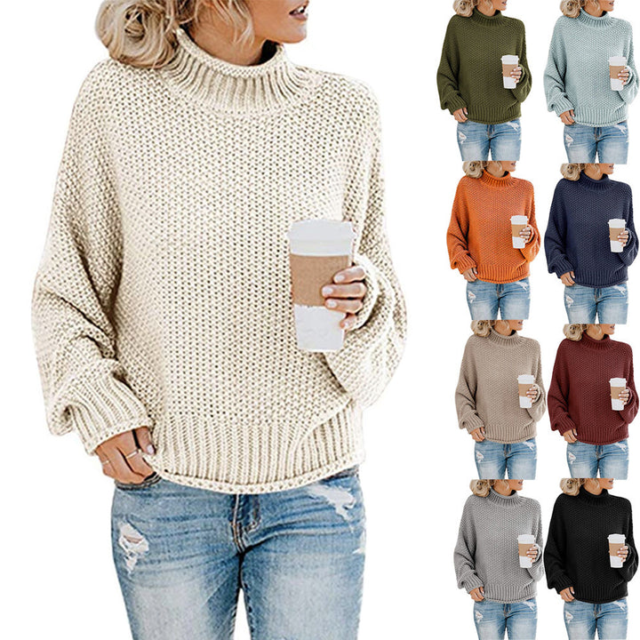 Solid turtleneck pullover sweater paired with jeans – everyday cozy look