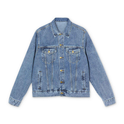 blue denim jacket men structured fit with metal buttons
