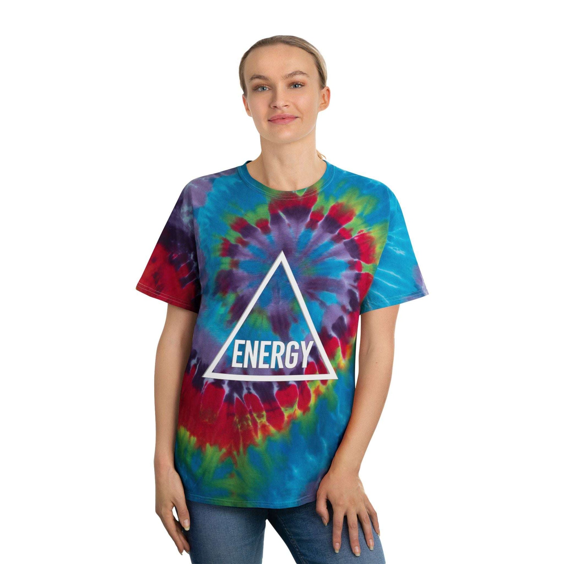 Detail of neckline and hem of Spiral Tie-Dye Tee for quality focus

