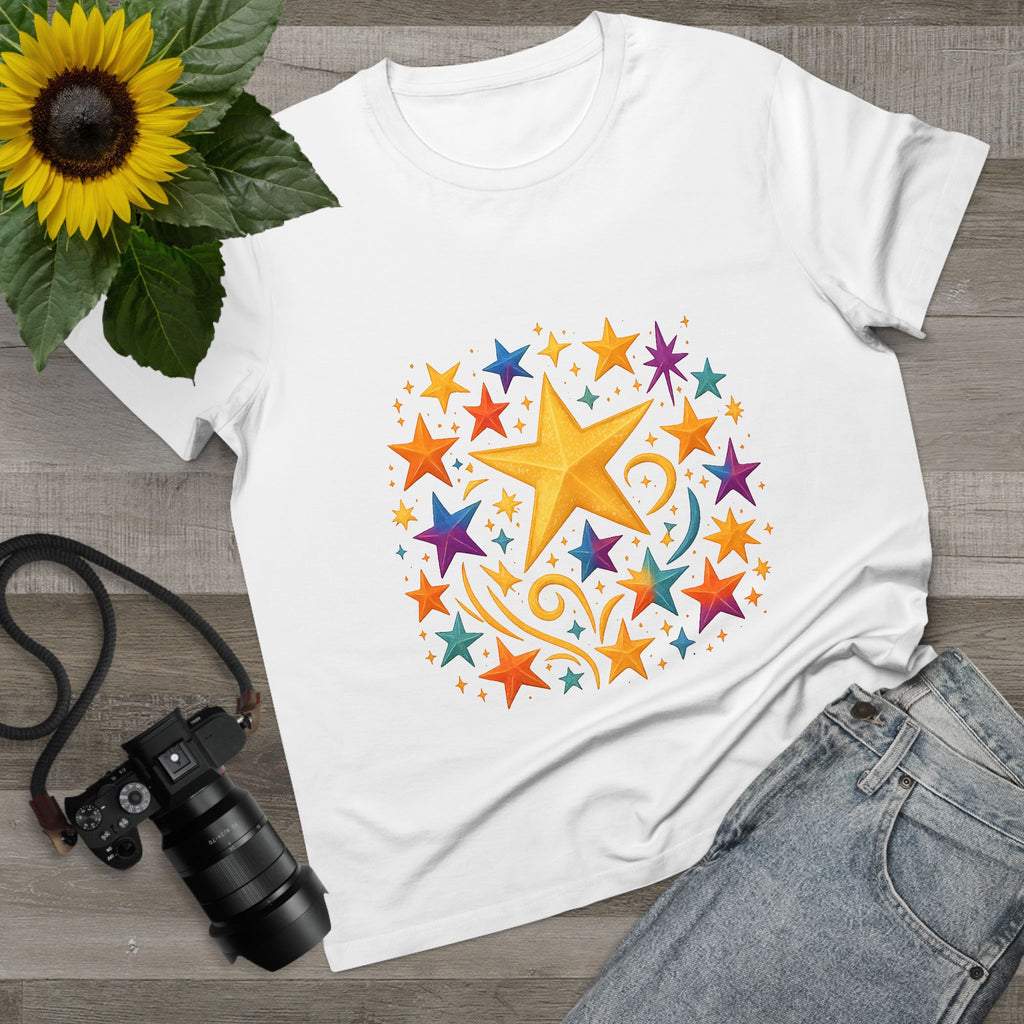 Star design tee paired with leggings for weekend comfort

