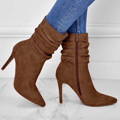 Stiletto suede pointed high heel boots – perfect blend of European & American style