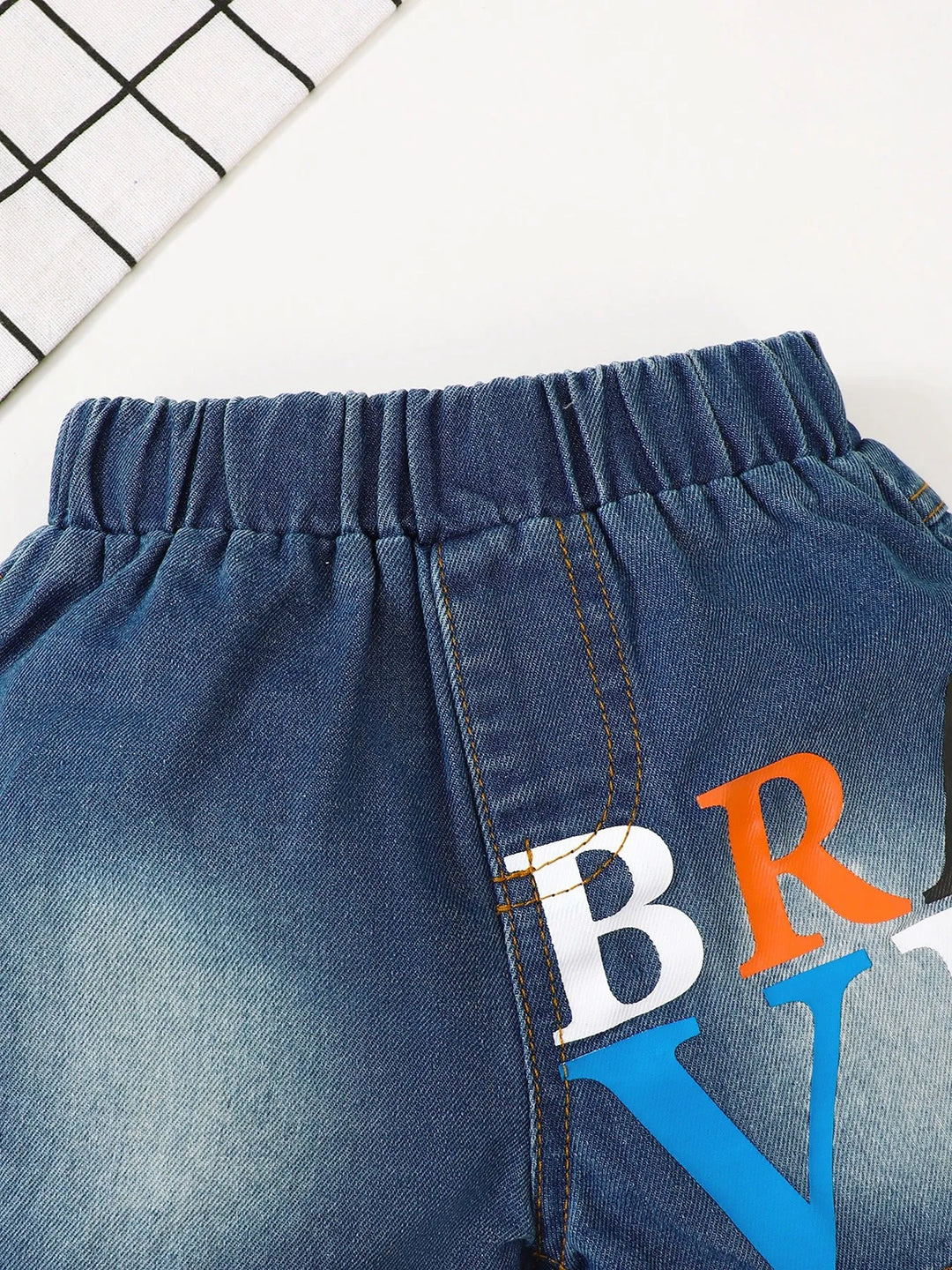 Kids Denim Shorts Set – Stretch Letter Tee &amp; Blue Denim