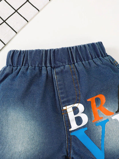 Stitching & Pocket Detail – Kids Denim Shorts Set, Macro

