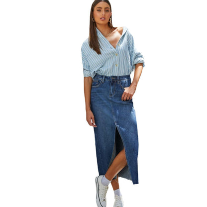 Street-Chic Slimming Denim Skirt – Clean Solid Color Finish